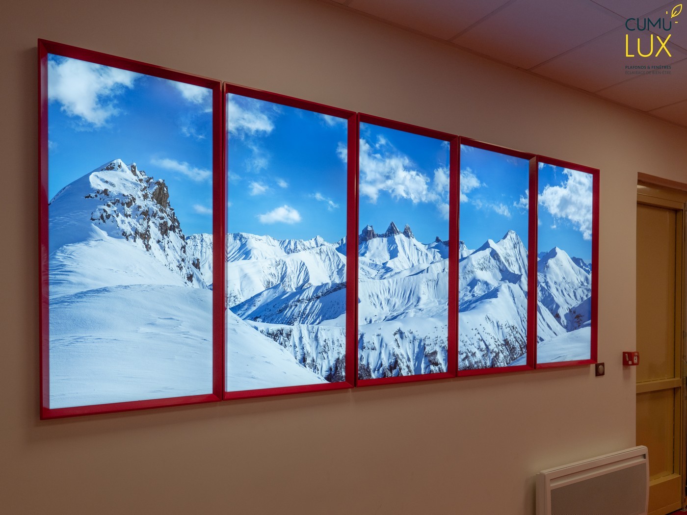 Fausses fenêtres lumineuses Cumulux horizontales 60x120 cm pour une salle de repos aveugle