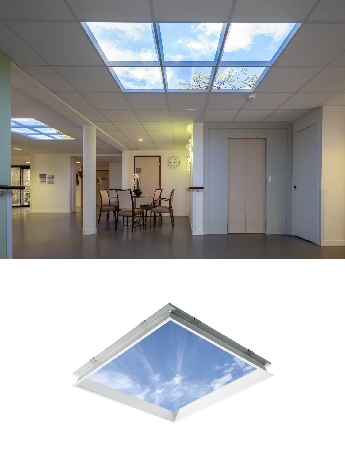 Illustrations des solutions plafonds Cumulux - Dalle LED Ciel